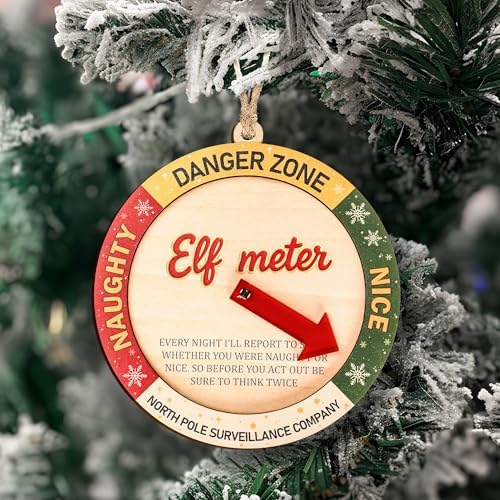 Funny Elf Accessories Naughty or Nice Elf Meter Christmas Ornament 2026, Funny Xmas Decoration, Wooden Decor, alternate view