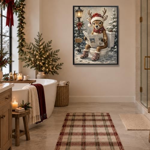 Funny Framed Christmas Bathroom Wall Art, Reindeer On Toilet Canvas Prints, alternate view 4