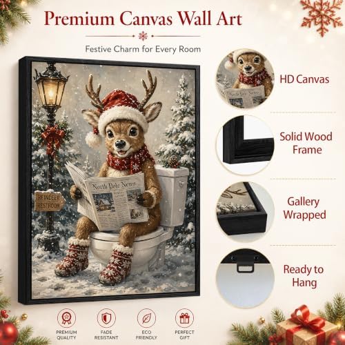 Funny Framed Christmas Bathroom Wall Art, Reindeer On Toilet Canvas Prints, alternate view 5