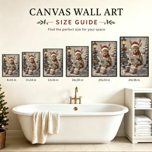 Funny Framed Christmas Bathroom Wall Art, Reindeer On Toilet Canvas Prints, alternate view 6