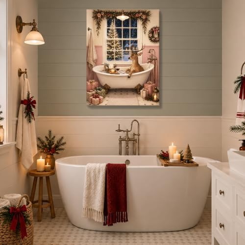 Funny Reindeer in Bathtub Canvas Wall Art, Christmas Bathroom Wall Art, alternate view 3