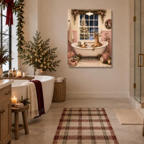 Funny Reindeer in Bathtub Canvas Wall Art, Christmas Bathroom Wall Art, alternate view 4