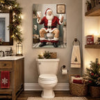 Funny Santa On Toilet Canvas Wall Art, Vintage Christmas Bathroom Wall Art, alternate view 2
