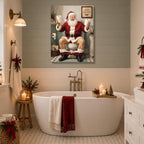 Funny Santa On Toilet Canvas Wall Art, Vintage Christmas Bathroom Wall Art, alternate view 3