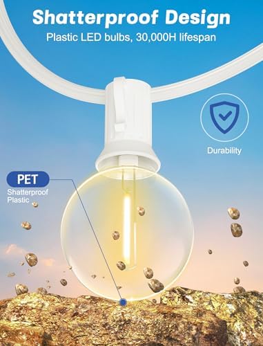 G40 Globe White String Lights Outdoor - 100FT White Patio Lights with 52 Shatterproof Dimmable LED Bulbs(2, alternate view 4
