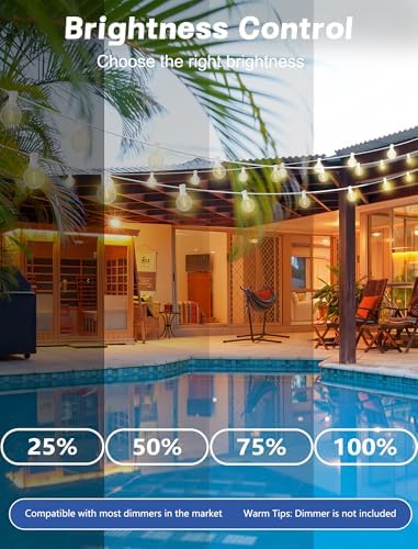 G40 Globe White String Lights Outdoor - 100FT White Patio Lights with 52 Shatterproof Dimmable LED Bulbs(2, alternate view 6
