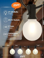 G40 Outdoor Globe Lights, 25FT Globe Christmas Lights with 27 LED Shatterproof Frosted Bulbs (2 Spare), Outdoor, alternate