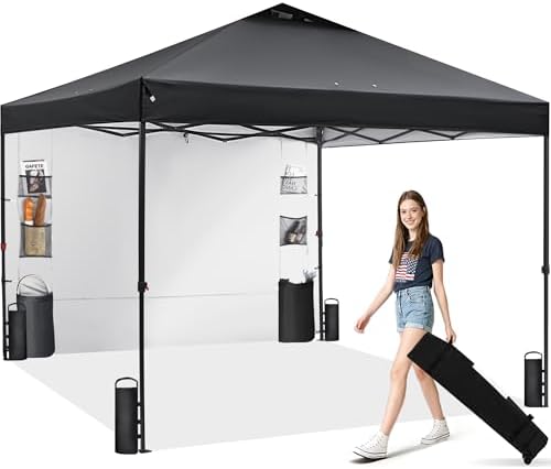 GAFETE Pop Up Canopy Tent Outdoor Sidewall One Push (Black, 12X12) in Black