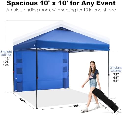 GAFETE Pop Up Canopy Tent Outdoor Sidewall One Push (Navy, 10X10), alternate view 3