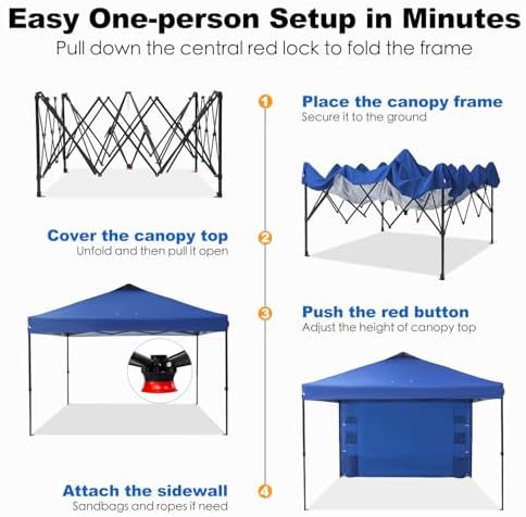 GAFETE Pop Up Canopy Tent Outdoor Sidewall One Push (Navy, 10X10), alternate view 5