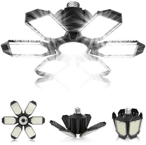 Garage Light Bulbs - Garage Lights Led Screw into Bulb Socket with 6 Deformable Panels 6500K Basement Light