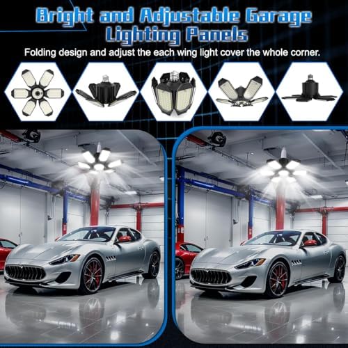 Garage Light Bulbs - Garage Lights Led Screw into Bulb Socket with 6 Deformable Panels 6500K Basement Light, alternate view 3