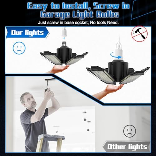 Garage Light Bulbs - Garage Lights Led Screw into Bulb Socket with 6 Deformable Panels 6500K Basement Light, alternate view 5