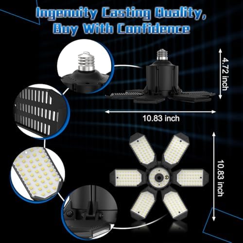 Garage Light Bulbs - Garage Lights Led Screw into Bulb Socket with 6 Deformable Panels 6500K Basement Light, alternate view 6