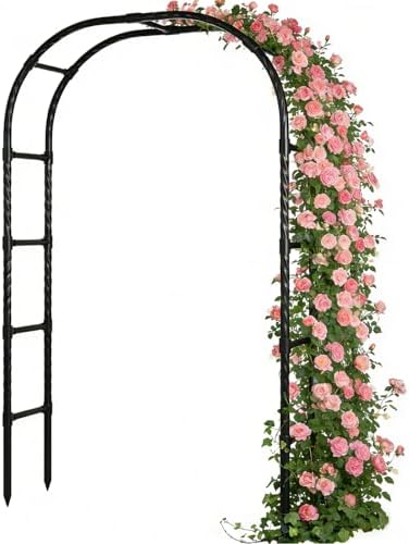 Garden Arbor Arch, Rustproof PE-Coated Metal Trellis for Climbing Plants in Black