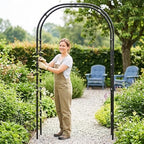 Garden Arbor Arch, Rustproof PE-Coated Metal Trellis for Climbing Plants in Black, alternate view 2