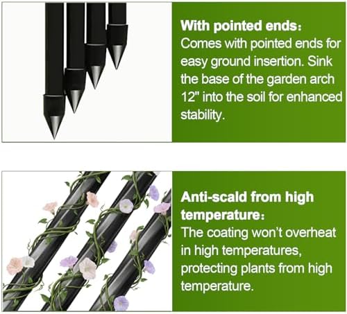 Garden Arbor Arch, Rustproof PE-Coated Metal Trellis for Climbing Plants in Black, alternate view 4