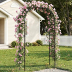Garden Arbor Arch, Rustproof PE-Coated Metal Trellis for Climbing Plants in Black, alternate view 6