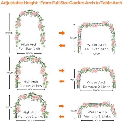 Garden Arch Arbors, Trellis for Climbing Plants Outdoor 6-8ft, Two Way Assemble Wedding Decoration Metal Arch, alternate view