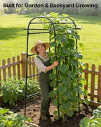 Garden Arch Cucumber Trellis, 85" Metal Arbor with Nylon Net in Black, alternate view 6