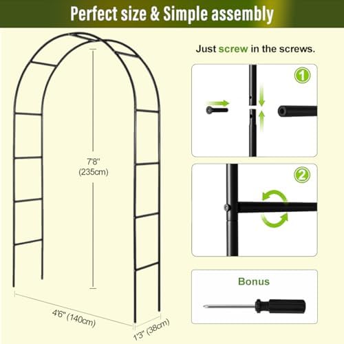 Garden Arch Galvanized Metal Rust-Proof Heavy Duty for Climbing Vines Roses, alternate view 3