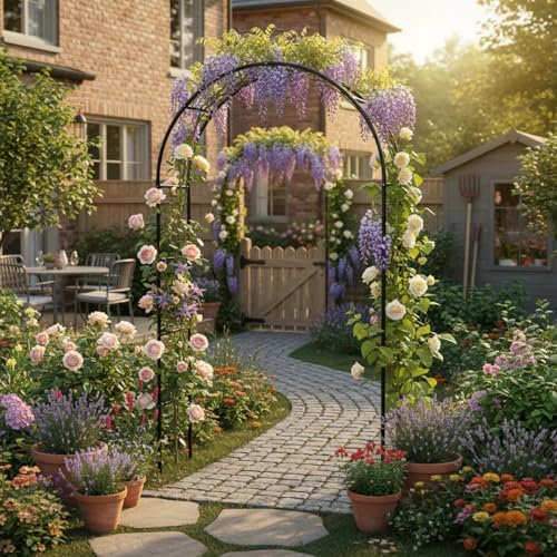 Garden Arch Galvanized Metal Rust-Proof Heavy Duty for Climbing Vines Roses, alternate view 7