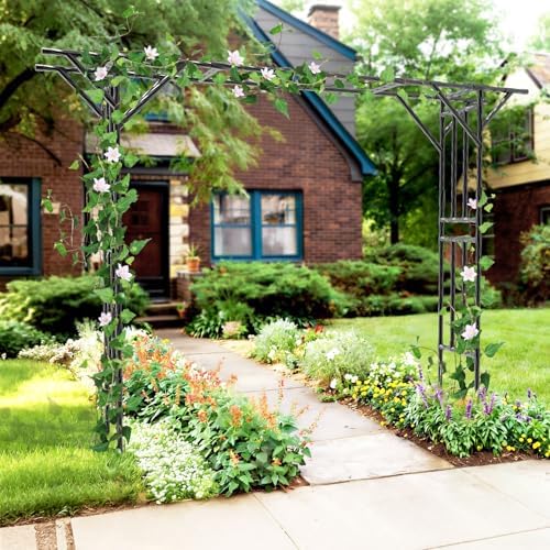 Garden Arch Trellis 141.7"L×106.3"H Sturdy & Rustproof Large Flat Top Arbor, alternate view 2