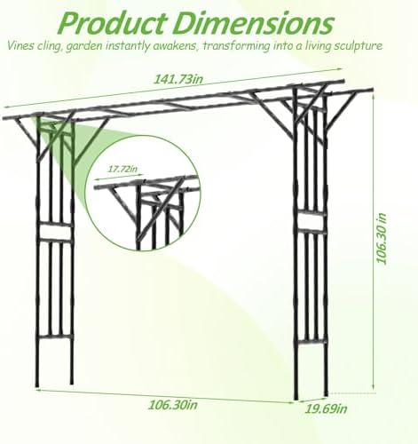 Garden Arch Trellis 141.7"L×106.3"H Sturdy & Rustproof Large Flat Top Arbor, alternate view 3