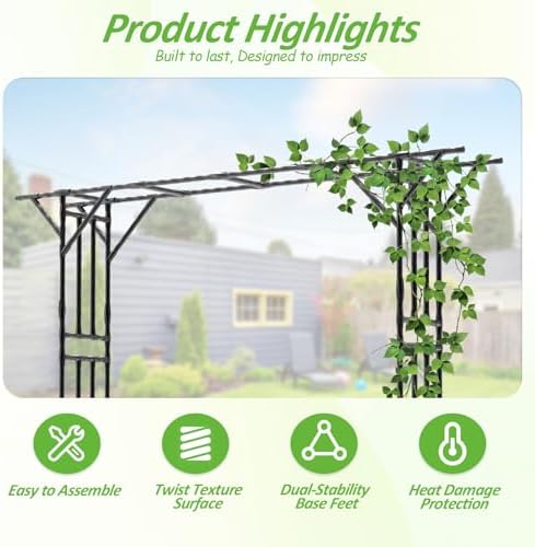 Garden Arch Trellis 141.7"L×106.3"H Sturdy & Rustproof Large Flat Top Arbor, alternate view 5