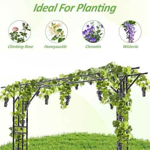 Garden Arch Trellis 141.7"L×106.3"H Sturdy & Rustproof Large Flat Top Arbor, alternate view 6