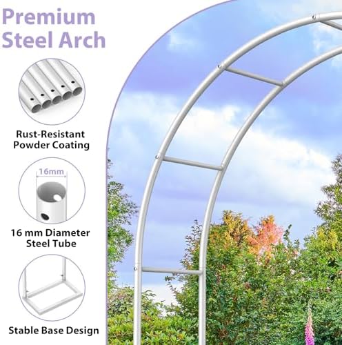 Garden Arch Trellis with Base, 5.3'W x 7.6'H or 7.9'W x 6.3'H Wedding Arch, Metal Garden Trellis for Climbing, alternate view