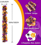 Garland Decorations,50Ft Glitter Tinsel Pumpkin Bats Spider Garland Decor for Tree Car Golf Cart Parade Float, alternate view