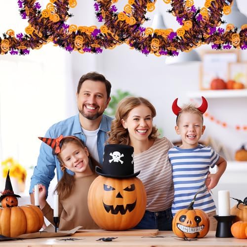 Garland Decorations,50Ft Glitter Tinsel Pumpkin Bats Spider Garland Decor for Tree Car Golf Cart Parade Float, alternate view