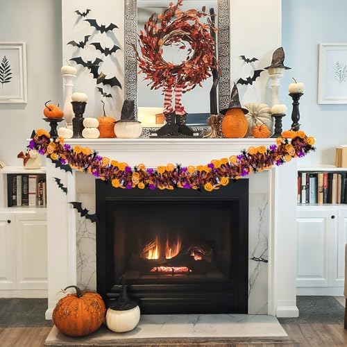 Garland Decorations,50Ft Glitter Tinsel Pumpkin Bats Spider Garland Decor for Tree Car Golf Cart Parade Float, alternate view