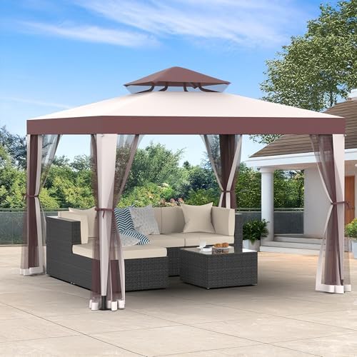 Gazebo, 10'x10' Patio Gazebo Outdoor Waterproof Canopy Tent UV-Resistant 2-Tier Top Sturdy Canopy Shelter Tent