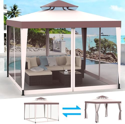 Gazebo, 10'x10' Patio Gazebo Outdoor Waterproof Canopy Tent UV-Resistant 2-Tier Top Sturdy Canopy Shelter Tent, alternate