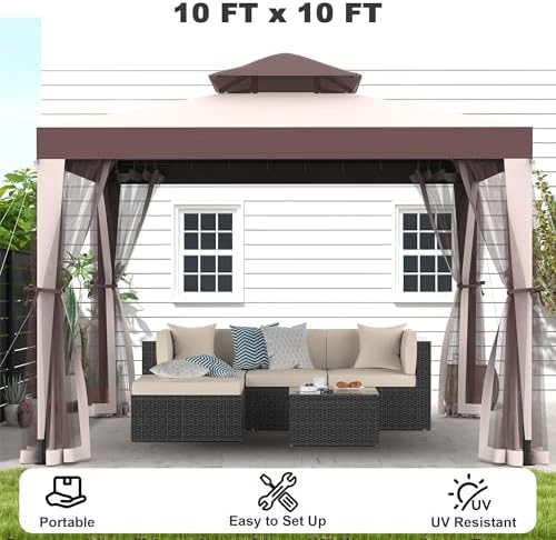 Gazebo, 10'x10' Patio Gazebo Outdoor Waterproof Canopy Tent UV-Resistant 2-Tier Top Sturdy Canopy Shelter Tent, alternate