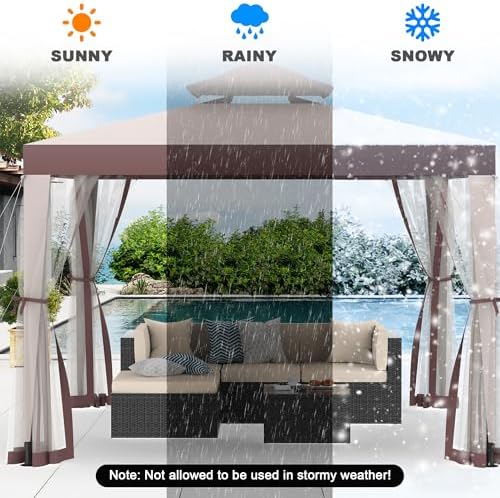 Gazebo, 10'x10' Patio Gazebo Outdoor Waterproof Canopy Tent UV-Resistant 2-Tier Top Sturdy Canopy Shelter Tent, alternate