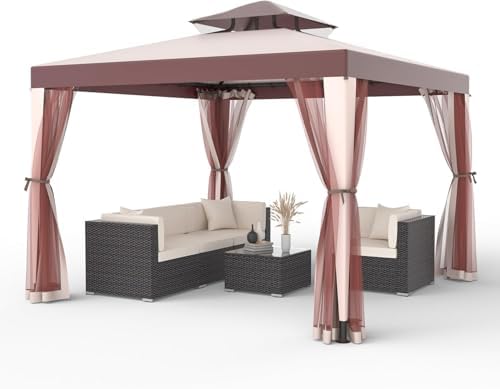 Gazebo, 10'x10' Patio Gazebo Outdoor Waterproof Canopy Tent UV-Resistant 2-Tier Top Sturdy Canopy Shelter Tent, alternate