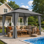 Gazebo 10x10 Heavy Duty Gazebos with Improved Curtains Outdoor Double Roof Patio with Metal Steel Frame Outdoor