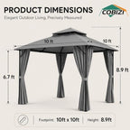 Gazebo 10x10 Heavy Duty Gazebos with Improved Curtains Outdoor Double Roof Patio with Metal Steel Frame Outdoor, alternate