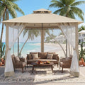 Gazebo 10x10 Heavy Duty Gazebos with Improved Nettings Outdoor Gazebo Double Roof Patio Gazebos with Metal Steel
