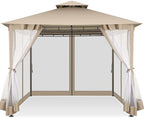 Gazebo 10x10 Heavy Duty Gazebos with Improved Nettings Outdoor Gazebo Double Roof Patio Gazebos with Metal Steel, alternate