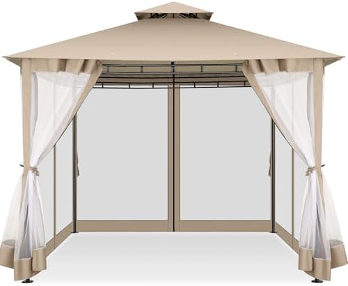 Gazebo 10x10 Heavy Duty Gazebos with Improved Nettings Outdoor Gazebo Double Roof Patio Gazebos with Metal Steel, alternate