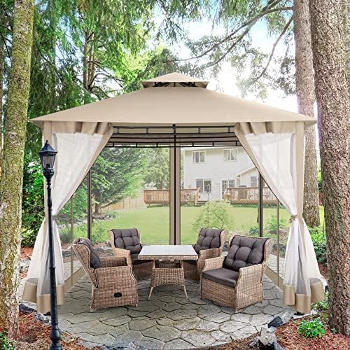 Gazebo 10x10 Heavy Duty Gazebos with Improved Nettings Outdoor Gazebo Double Roof Patio Gazebos with Metal Steel, alternate