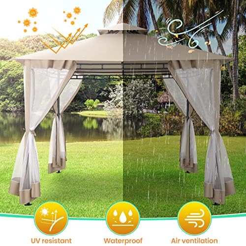 Gazebo 10x10 Heavy Duty Gazebos with Improved Nettings Outdoor Gazebo Double Roof Patio Gazebos with Metal Steel, alternate