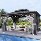 Gazebo 10x12 Hardtop Gazebo with LED Lights, Gray in Gray