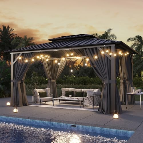 Gazebo 10x12 Hardtop Gazebo with LED Lights, Gray in Gray, alternate view 3