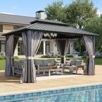 Gazebo 10x14 Hardtop Gazebo with Double Galvanized Steel Roof, Gray in Gray