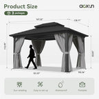 Gazebo 10x14 Hardtop Gazebo with Double Galvanized Steel Roof, Gray in Gray, alternate view 2